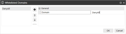 Domain field updated with DenyAll in Whitelisted Domains dialog box